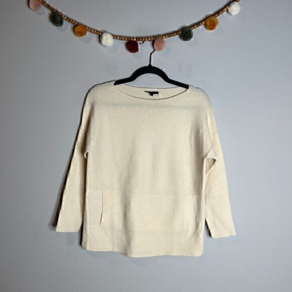 Lafayette 148 NY cream ribbed wool pocket sweater - Picture 1 of 5